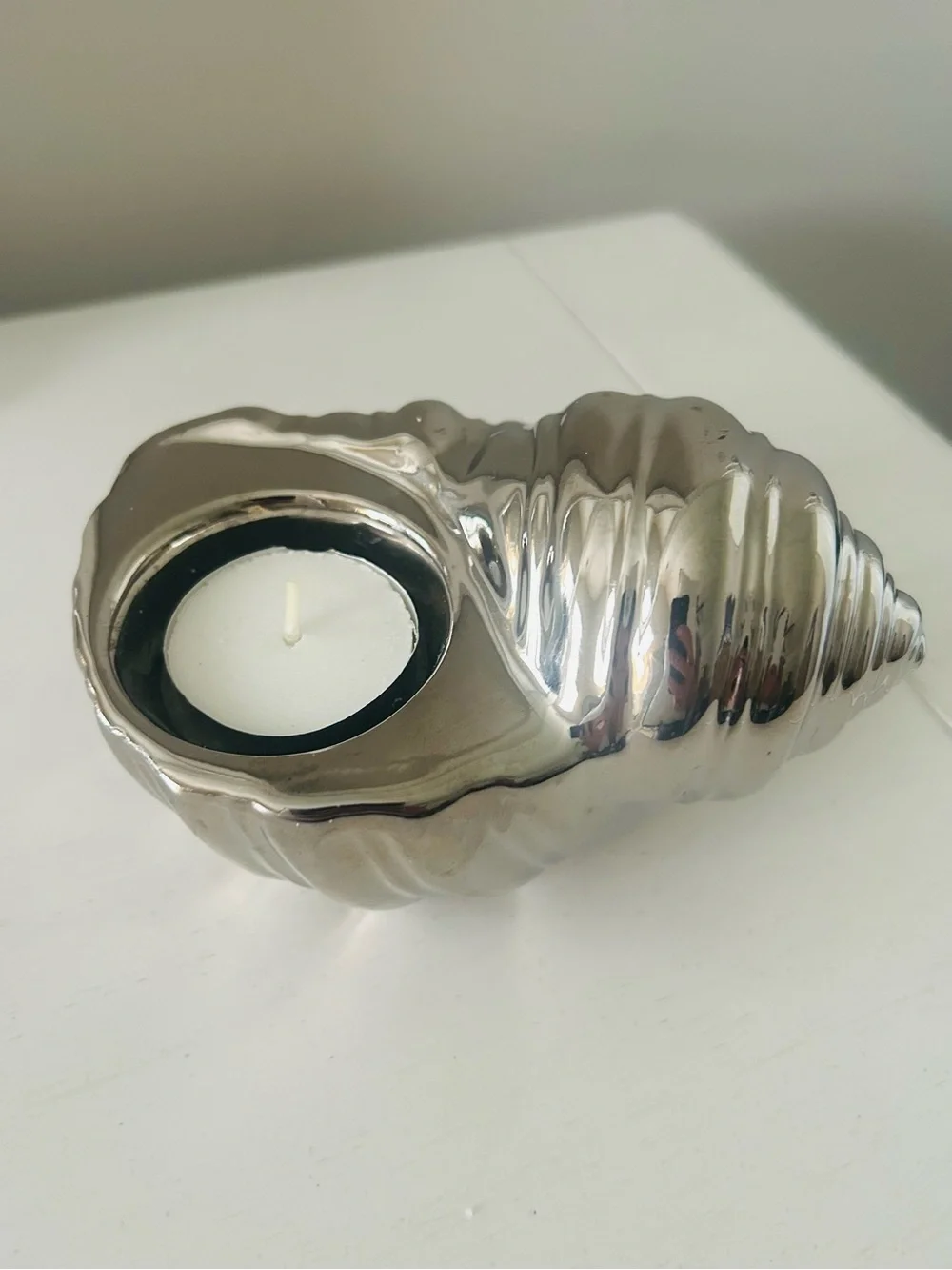 Silver Tone Nautical Shell Tealight Holder
